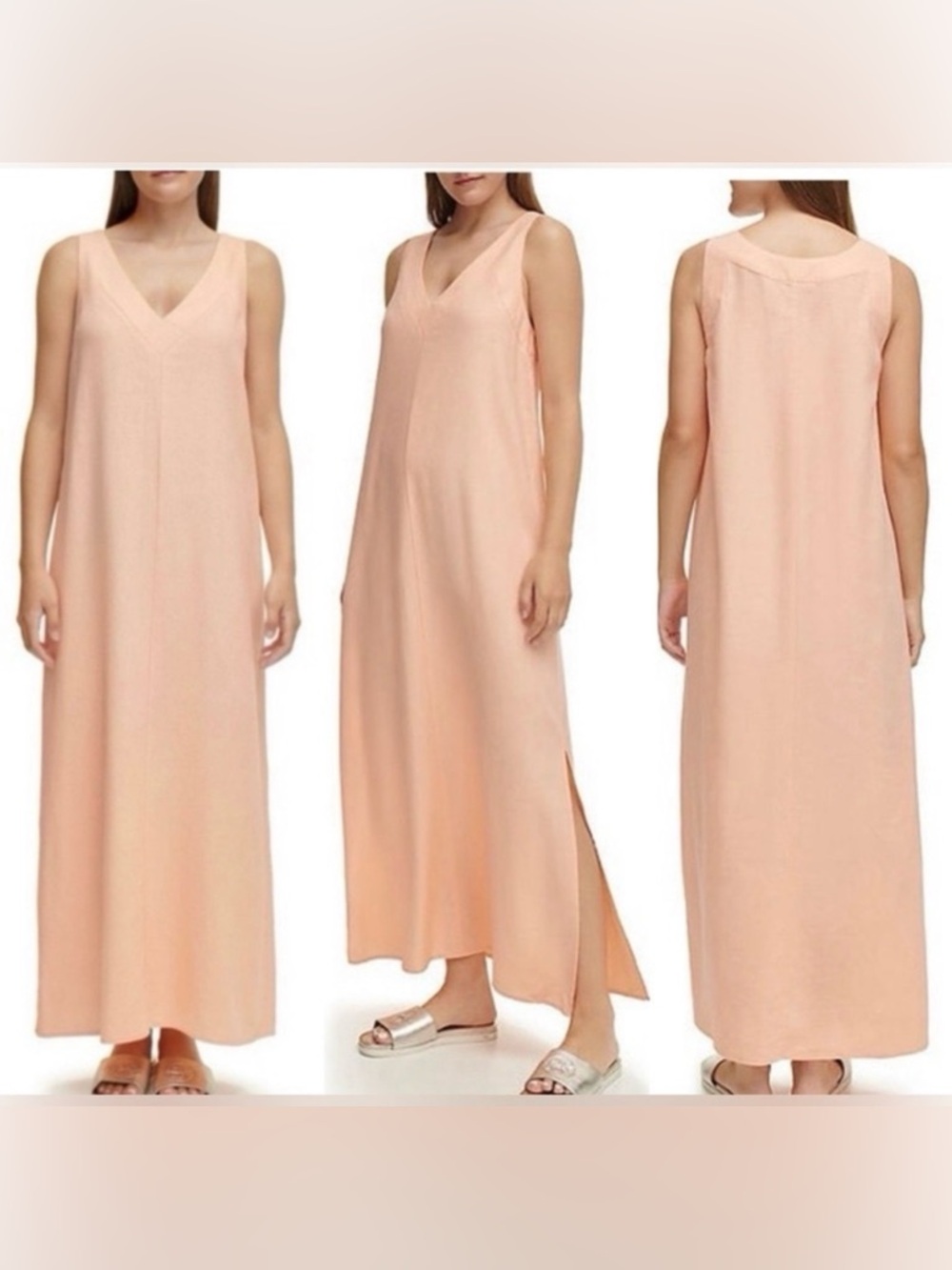 DKNY Women’s Sleeveless Linen Viscose Dress Peach Salmon Sz Plus XXL  Maxi
